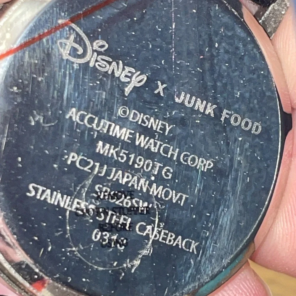 Disney Licensed Wrist‎ Watch Mickey Mouse Black Silhouette Red Blue Striped Band